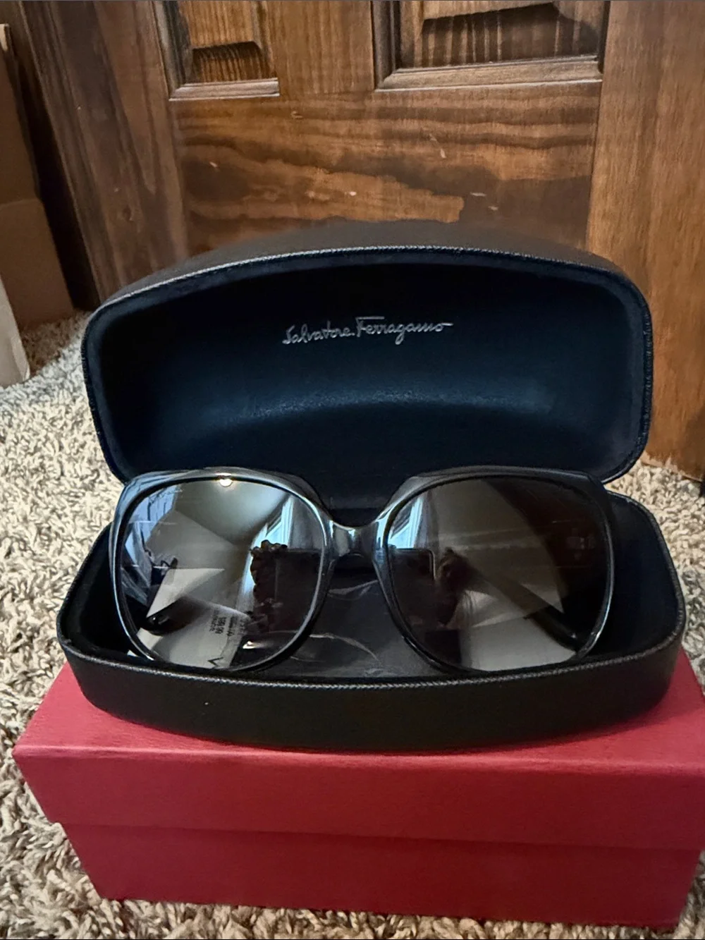 Salvatore Ferragamo Black Women's Oversized Sunglasses with Dark Lenses
